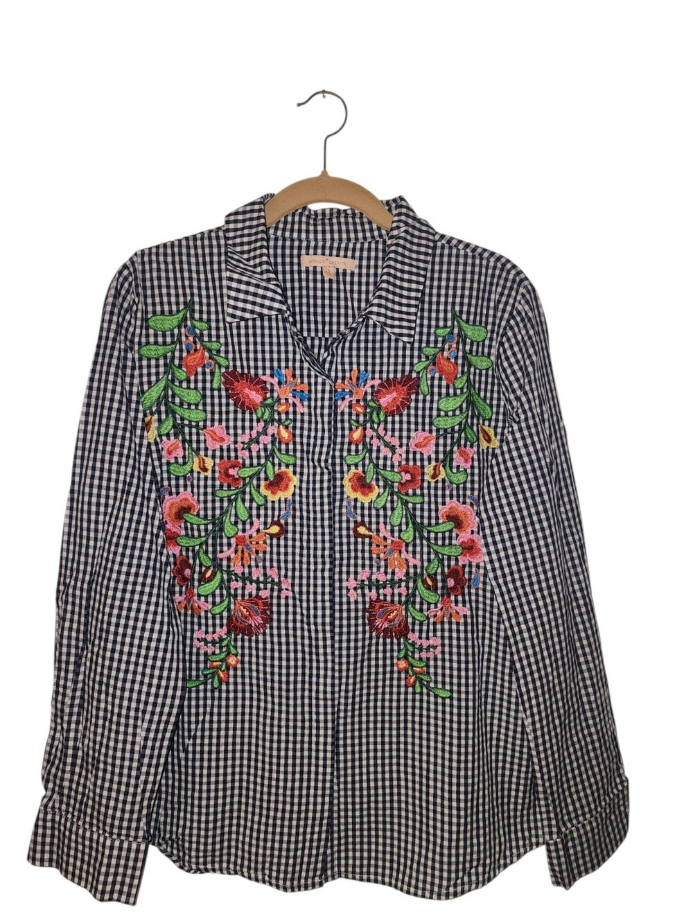 Gibson & Latimer Embroidered Gingham Button-Down Shirt Size Large